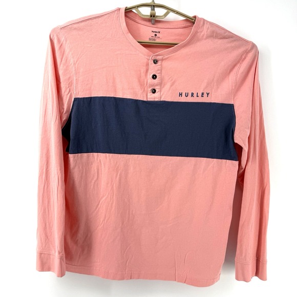 Hurley Mens M 100% Cotton Long Raglan Sleeve Henley Neck Shirt Multi Logo Casual - Picture 2 of 8